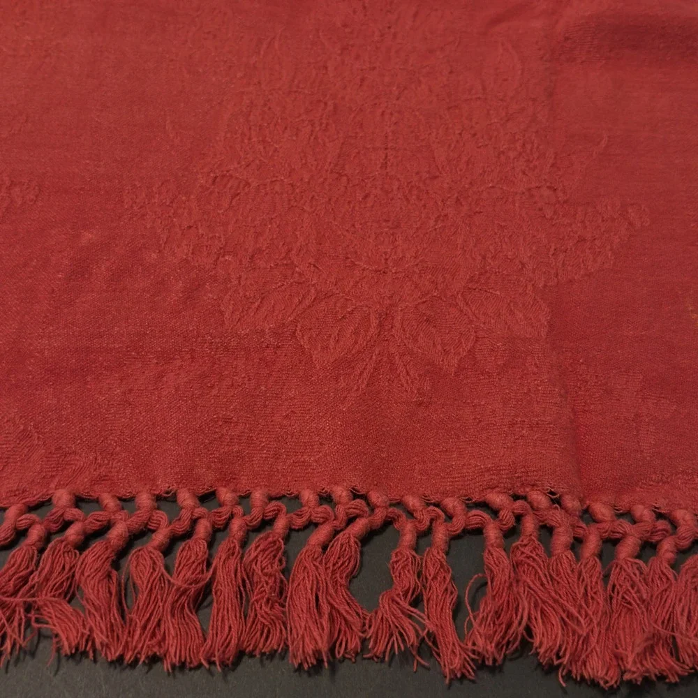 April Cornell Throw Blanket Burnt Red Damask Jacquard Tassel Fringe 48x80 Fringe